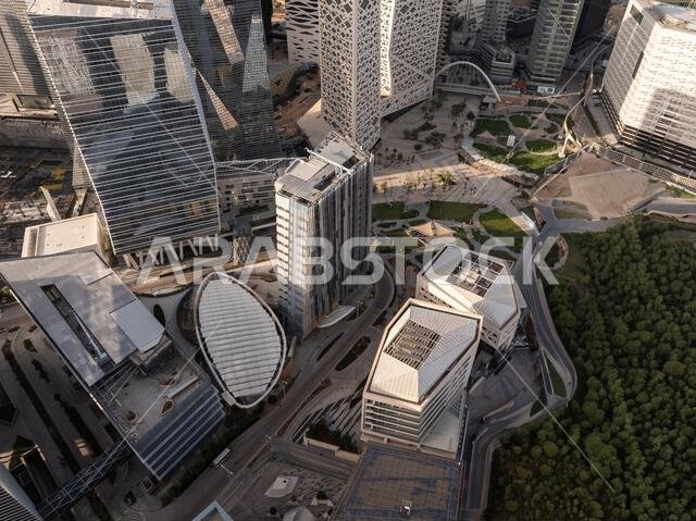 Modern buildings in King Abdullah Financial District (KAFD), Riyadh, Saudi Arabia.