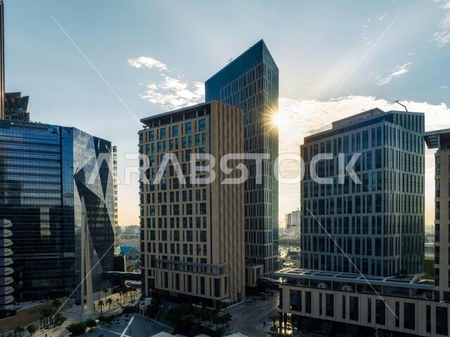 Modern buildings in King Abdullah Financial District (KAFD), Riyadh, Saudi Arabia.