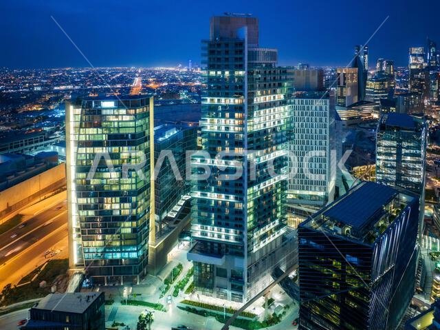 Modern buildings in King Abdullah Financial District (KAFD), Riyadh, Saudi Arabia.