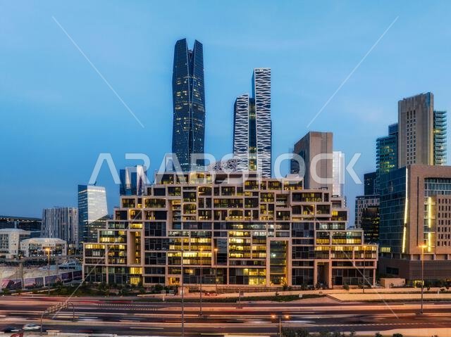Modern buildings in King Abdullah Financial District (KAFD), Riyadh, Saudi Arabia.