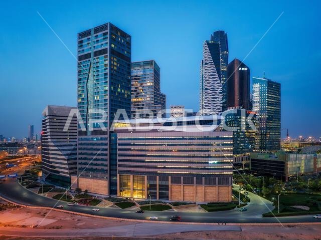 Modern buildings in King Abdullah Financial District (KAFD), Riyadh, Saudi Arabia.