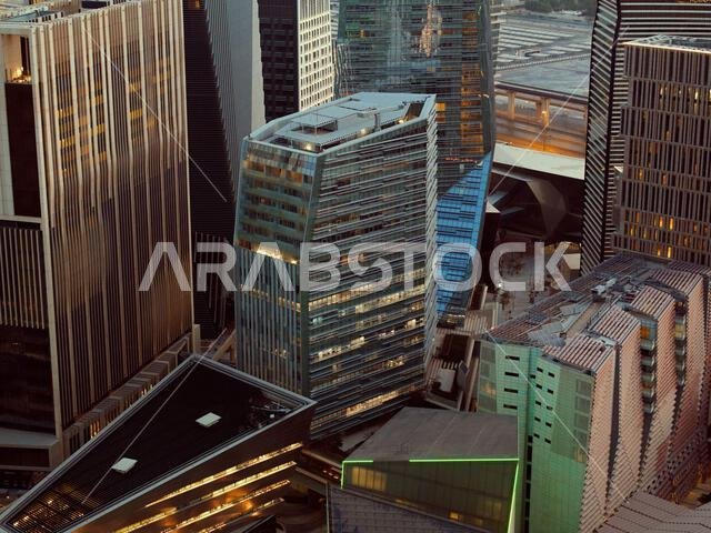 Modern buildings in King Abdullah Financial District (KAFD), Riyadh, Saudi Arabia.