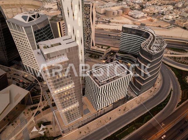 Modern buildings in King Abdullah Financial District (KAFD), Riyadh, Saudi Arabia.