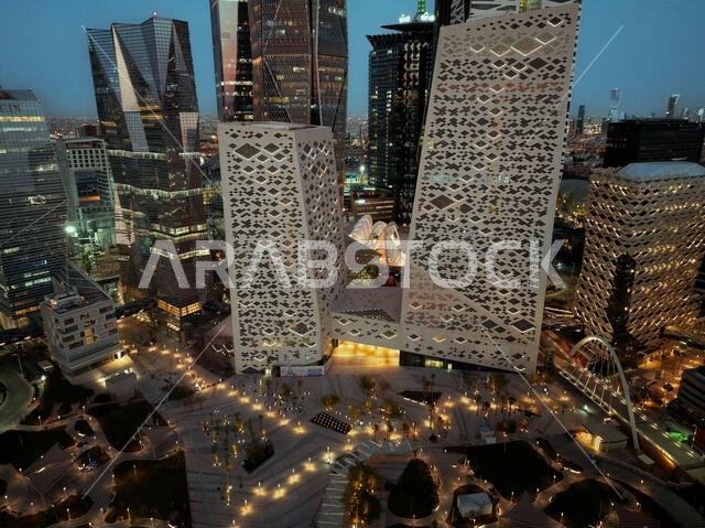 Modern buildings in King Abdullah Financial District (KAFD), Riyadh, Saudi Arabia.