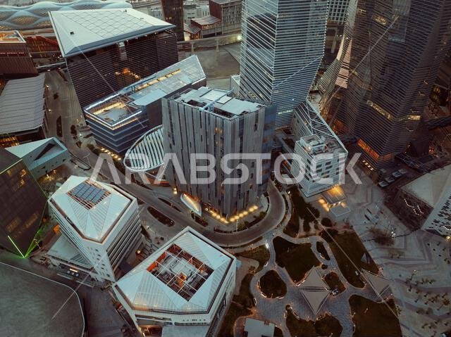 Modern buildings in King Abdullah Financial District (KAFD), Riyadh, Saudi Arabia.