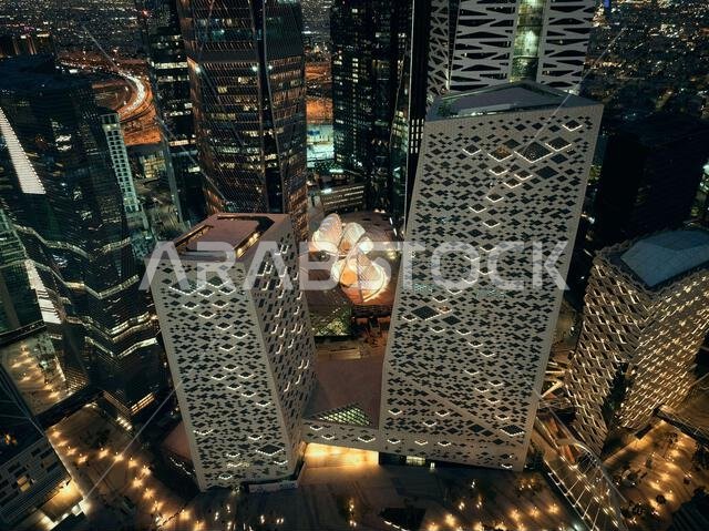 Modern buildings in King Abdullah Financial District (KAFD), Riyadh, Saudi Arabia.