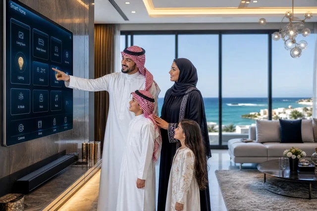 عائلة سعودية تستخدم تقنية المنزل الذكي في شقة فاخرة