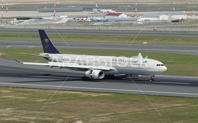 ISTANBUL, TURKIYE - OCTOBER 01, 2022: Saudi Arabian Airlines Airbus A330-343E (1770) landing to Istanbul International Airport