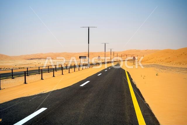 Panoramic View of Road Through Liwa Desert in Abu Dhabi