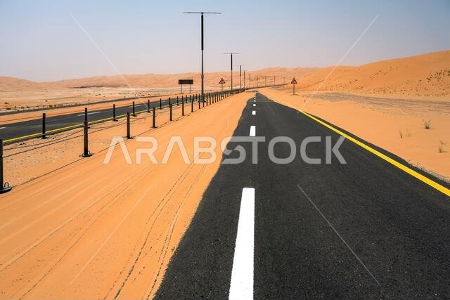 Panoramic View of Road Through Liwa Desert in Abu Dhabi