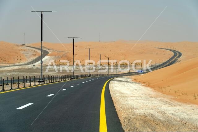 Panoramic View of Road Through Liwa Desert in Abu Dhabi
