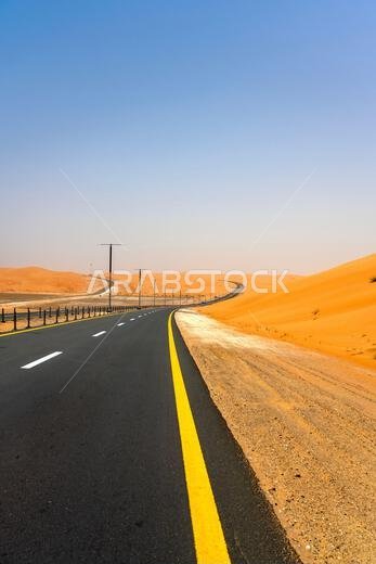 Panoramic View of Road Through Liwa Desert in Abu Dhabi