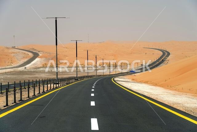 Panoramic View of Road Through Liwa Desert in Abu Dhabi
