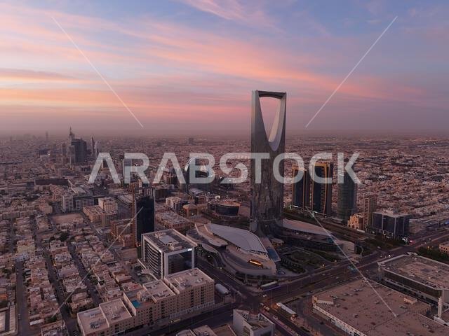 Drone shot flying. Saudi Arabia. Riyadh. Sunrise. 