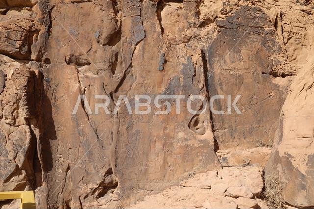 Ancient petroglyph of a human figure at Jubbah in Saudi Arabia called The King
