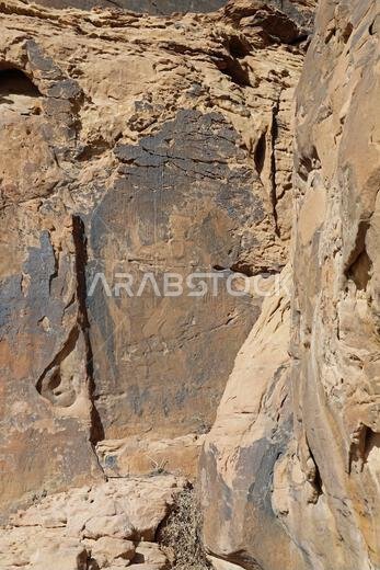 Ancient petroglyph of a human figure at Jubbah in Saudi Arabia called The King Ancient petroglyph of a human figure at Jubbah in Saudi Arabia called The King