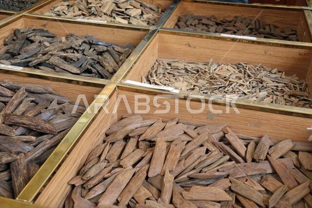 Aromatic oud for sale at a bazaar in Saudi Arabia