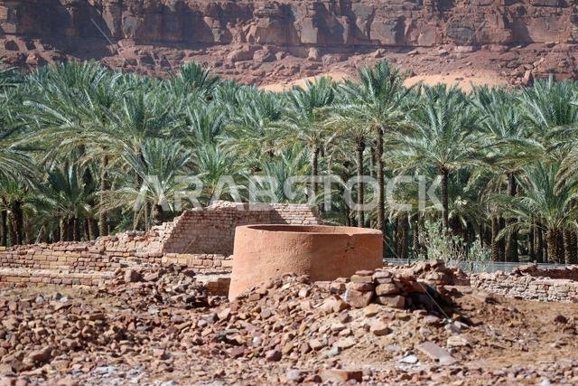حوض حجري منحوت في الموقع الأثري للخريبة في المملكة العربية السعودية