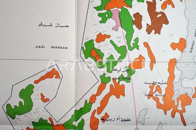 Cairo, Egypt, January 2 2024: Detailed soil survey of Hanidh and Urayirah areas in kingdom of Saudi Arabia, Maps, Topography and geographic locations