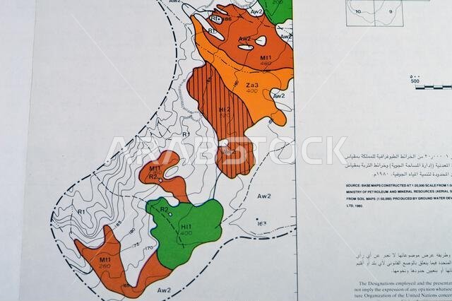 Cairo, Egypt, January 2 2024: Detailed soil survey of Hanidh and Urayirah areas in kingdom of Saudi Arabia, Maps, Topography and geographic locations