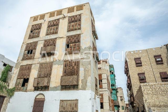 Al-Balad old town with traditional muslim houses with wooden windows and balconies, Jeddah, Saudi Arabia8