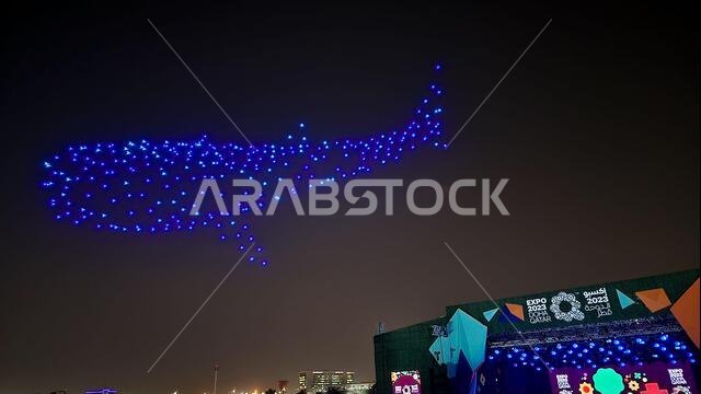 الدوحة، قطر - 12 ديسمبر 2023: عرض طائرات بدون طيار في معرض إكسبو قطر 2023