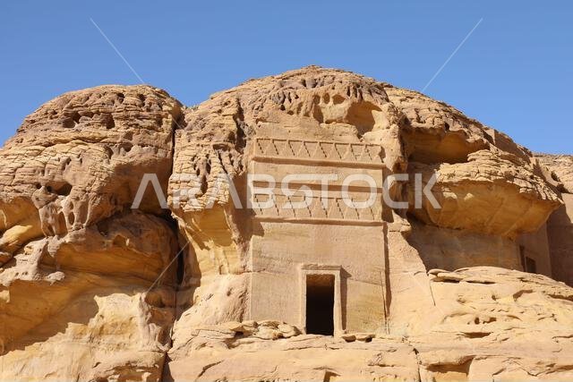 Rock cut Nabatean tomb at AlUla in Saudi Arabia