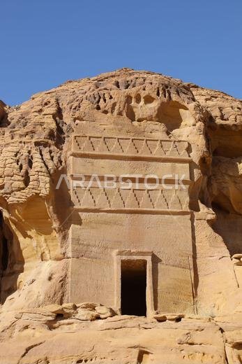 Rock cut Nabatean tomb at AlUla in Saudi Arabia
