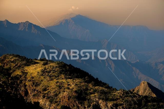 Discover the beauty of Saudi Arabia. Extraordinary landscape of the Asir Mountains, Sarawat mountain range in Billasmar area.