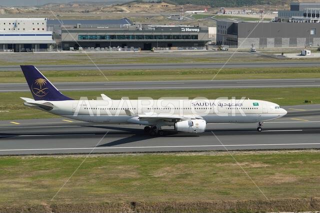 ISTANBUL, TURKIYE - OCTOBER 01, 2022: Saudi Arabian Airlines Airbus A330-343E (1770) landing to Istanbul International Airport
