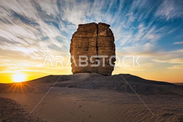 Judah thumb or devil thumb is a rock formation in the desert near Riyadh, Saudi Arabia sunrise background. Judah thumb or devil thumb is a rock formation in the desert near Riyadh, Saudi Arabia sunrise background.