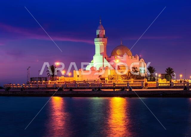 A Majestic Jeddah Mosque Overlooking the Serene Waters of Jeddah, Saudi Arabia