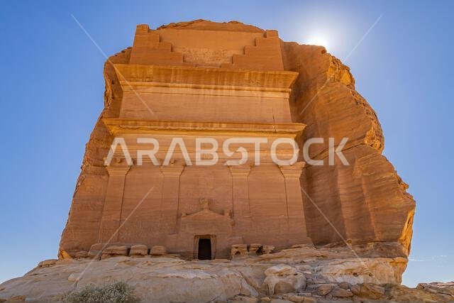 Middle East, Saudi Arabia, Medina, Al-Ula, Hegra. Nabatean rock cut ruins at the Hegra archaeological area.