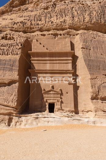 Middle East, Saudi Arabia, Medina, Al-Ula, Hegra. Nabatean rock cut ruins at the Hegra archaeological area.