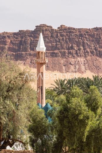 الشرق الأوسط، المملكة العربية السعودية، المدينة المنورة، العلا. مئذنة في البلدة القديمة بالعلا.