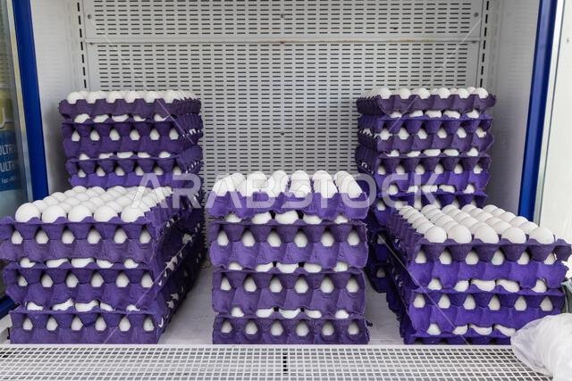 Middle East, Saudi Arabia, Madinah Province, Medina.  Fresh eggs at a market in Medina.