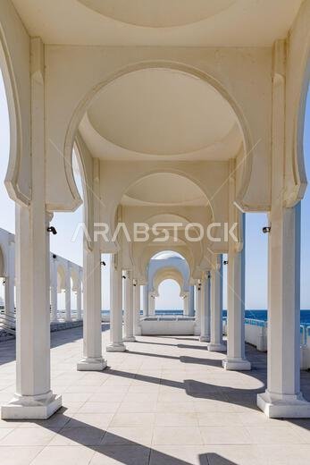 Middle East, Saudi Arabia, Mecca Province, Jeddah.  Al Rahma Mosque or the floating mosque is situated in the Red Sea on the coast of Jeddah city.