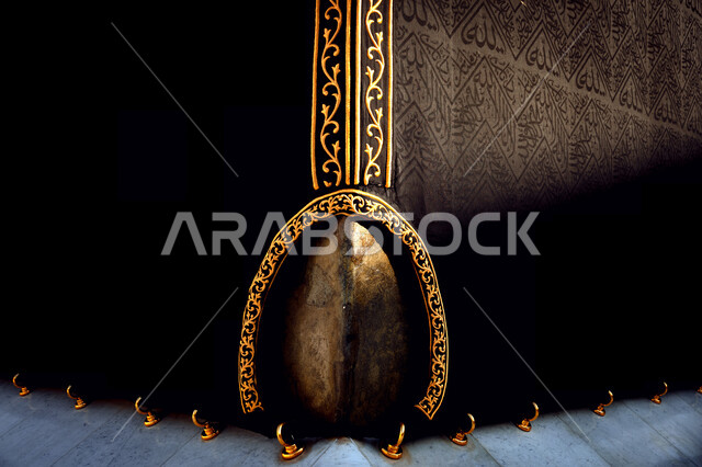 A close-up of the Black Stone in the Kaaba inside the Great Mosque of Mecca, religious rites, worship and getting closer to God.