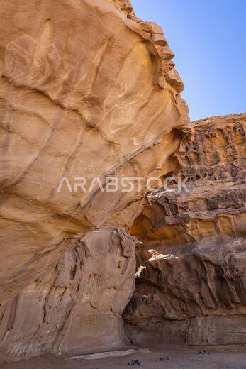 Middle East, Saudi Arabia, Medina, Al-Ula, Hegra. Rock formations in the desert near Hegra.