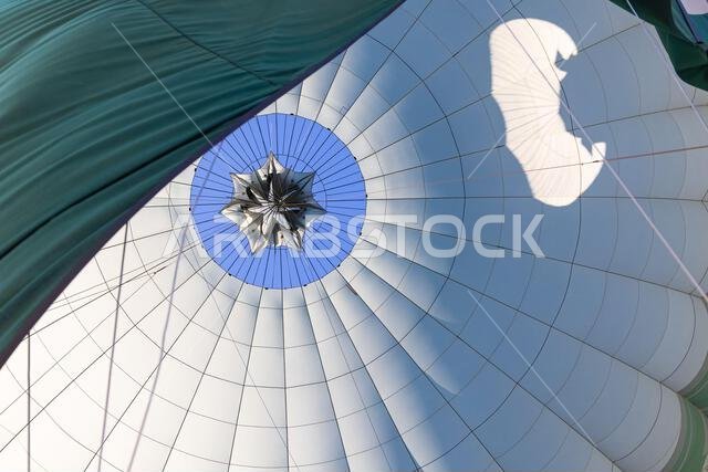 Middle East, Saudi Arabia, Medina, Al-Ula. View up into the interior of a hot air balloon.