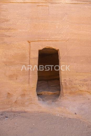 Middle East, Saudi Arabia, Medina, Al-Ula, Hegra. Nabatean rock cut ruins at the Hegra archaeological area.