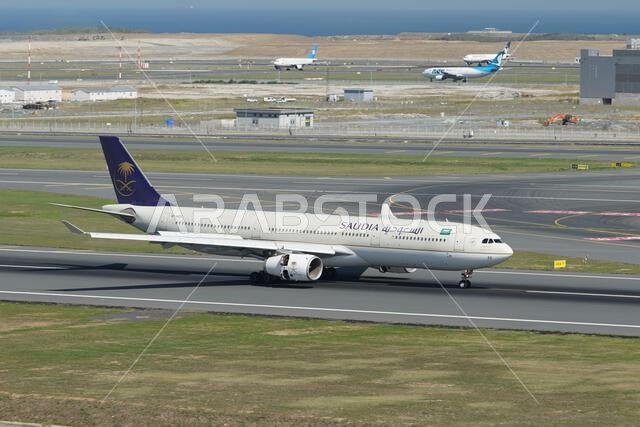 ISTANBUL, TURKIYE - OCTOBER 01, 2022: Saudi Arabian Airlines Airbus A330-343E (1770) landing to Istanbul International Airport