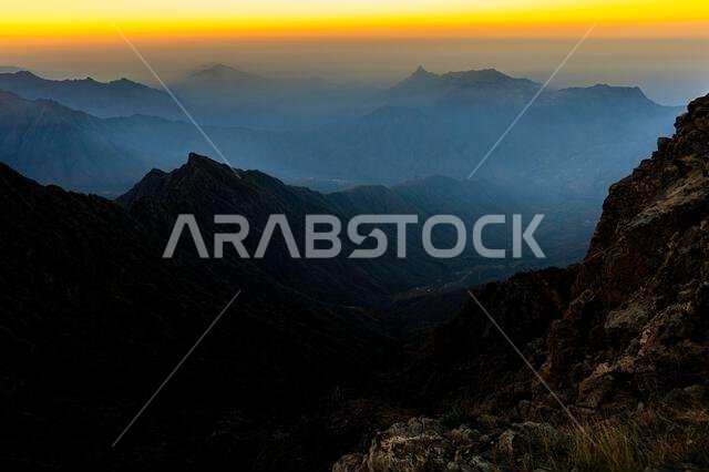 Discover the beauty of Saudi Arabia. Extraordinary landscape of the Asir Mountains, Sarawat mountain range in Billasmar area.