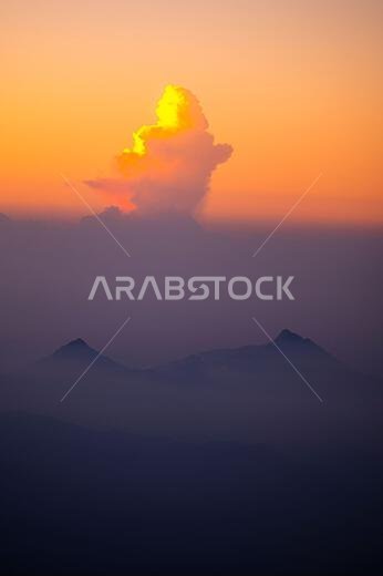 Dramatic and picturesque mountain landscape. Sunrise from Jabal Mareer. The Sarawat Mountains, Saudi Arabia. Dramatic and picturesque mountain landscape. Sunrise from Jabal Mareer. The Sarawat Mountains, Saudi Arabia.