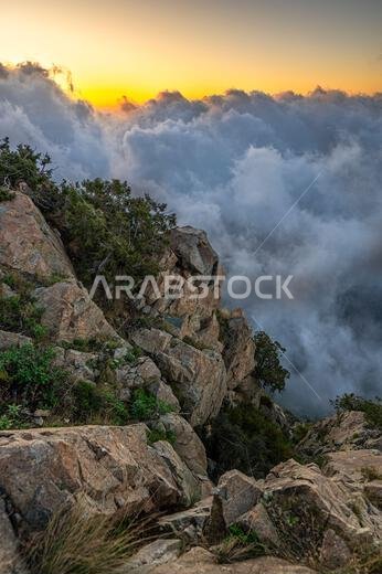 Discover the beauty of Saudi Arabia. Extraordinary landscape of the Asir Mountains, Sarawat mountain range in Billasmar area.