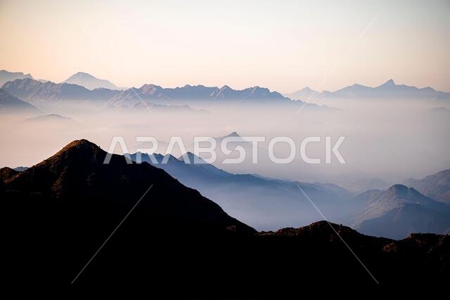 Picturesque landscape of the Asir Mountains at sunrise, Saudi Arabia. Picturesque landscape of the Asir Mountains at sunrise, Saudi Arabia.