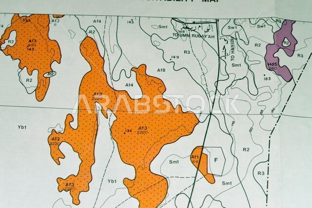 Cairo, Egypt, January 2 2024: Detailed soil survey of Hanidh and Urayirah areas in kingdom of Saudi Arabia, Maps, Topography and geographic locations