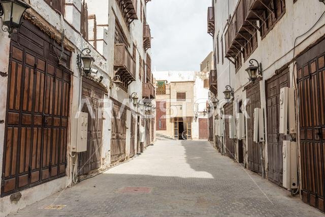 شارع البلد القديم ذو البيوت الإسلامية التقليدية، جدة، المملكة العربية السعودية