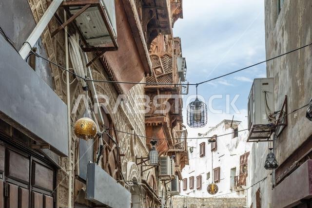 Al-Balad old town with traditional muslim houses with wooden windows and balconies, Jeddah, Saudi Arabia8