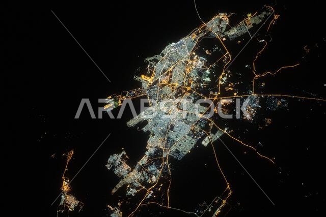 Dammam, capital of Saudi Arabia’s Eastern Province, is pictured from the International Space Station on March 25, 2020, showing urban areas and surrounding landscapes on the Arabian Peninsula.